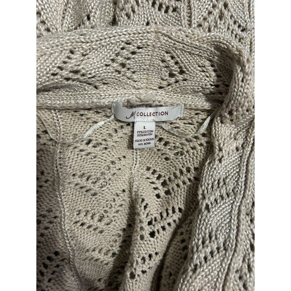 Y2K JM Collection Lg Sweater Womens Cream Crochet Bell Sleeve Open Cardigan - Picture 4 of 4